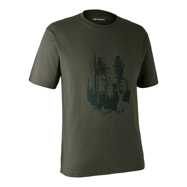 Koszulka męska Deerhunter z krótkim rękawem i nadrukiem lasu - Bark Green