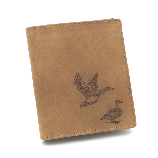Skórzany portfel pionowy TETRAO z motywem kaczek