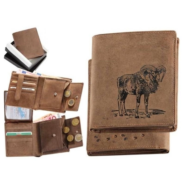 Skórzany portfel pionowy TETRAO z motywem muflona