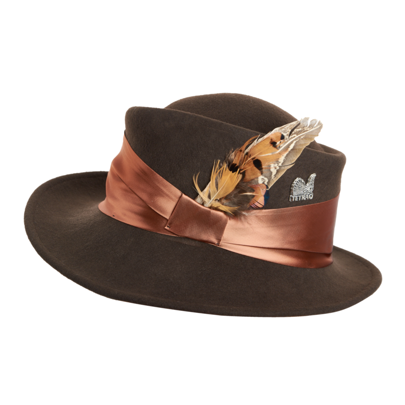 Damski wyjściowy kapelusz myśliwski TETRAO - z brązową wstążką brązowy