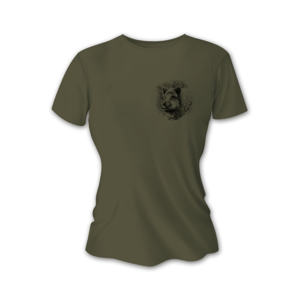 Damska koszulka myśliwska TETRAO dzik mały - zielona