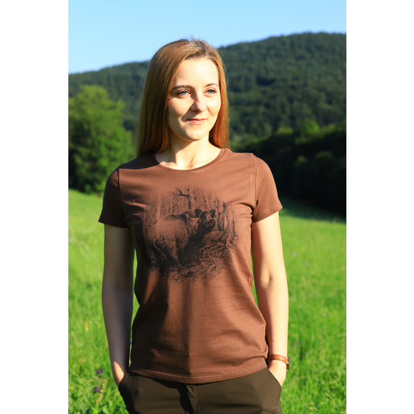 Damska koszulka myśliwska TETRAO dzik duży - brązowa 2