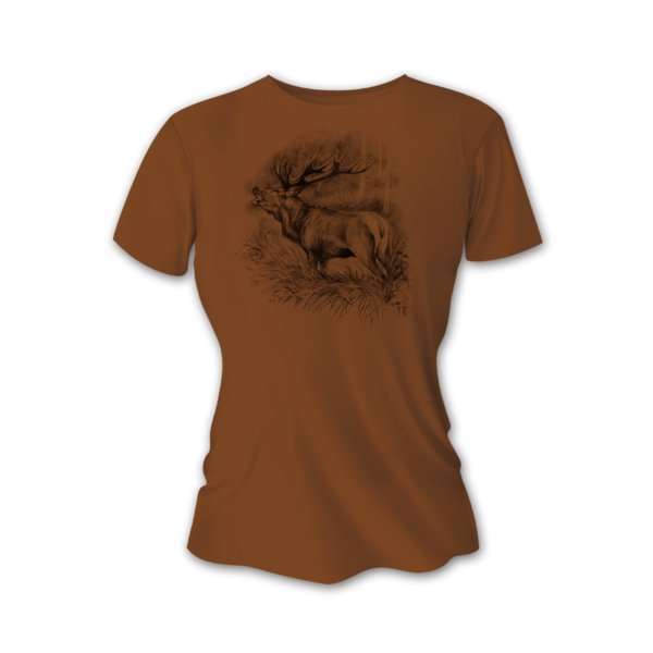 Damska koszulka myśliwska TETRAO jeleń duży - brązowa