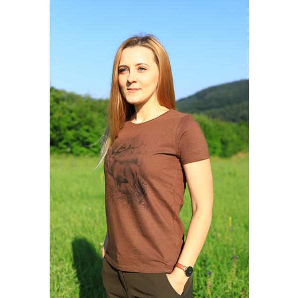 Damska koszulka myśliwska TETRAO jeleń duży - brązowa 4