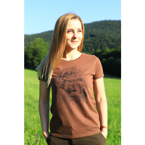 Damska koszulka myśliwska TETRAO jeleń duży - brązowa 2
