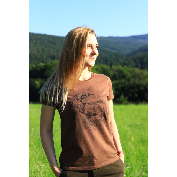 Damska koszulka myśliwska TETRAO jeleń duży - brązowa 5