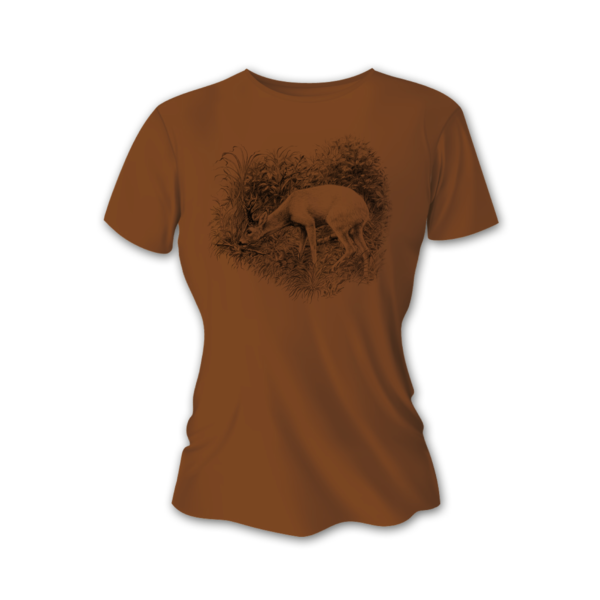 Damska koszulka myśliwska TETRAO rogacz duży - brązowa