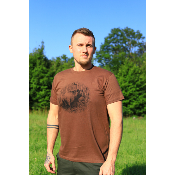 Męska koszulka myśliwska TETRAO dzik duży - brązowa 3