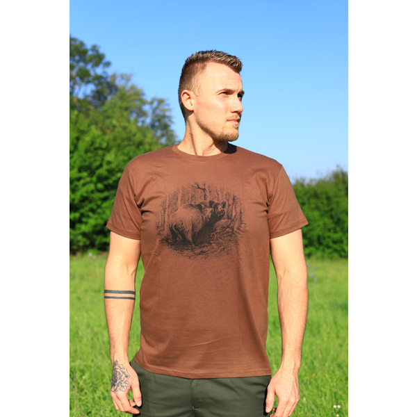Męska koszulka myśliwska TETRAO dzik duży - brązowa 2