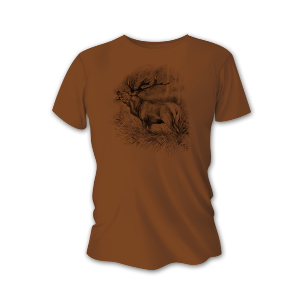 Męska koszulka myśliwska TETRAO jeleń duży - brązowa