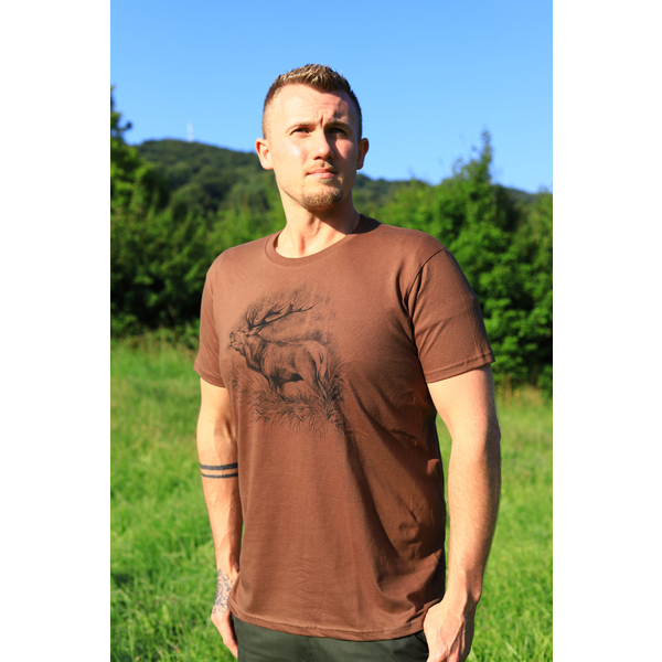 Męska koszulka myśliwska TETRAO jeleń duży - brązowa 4