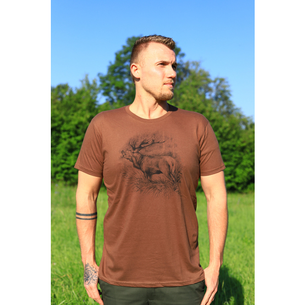 Męska koszulka myśliwska TETRAO jeleń duży - brązowa 2