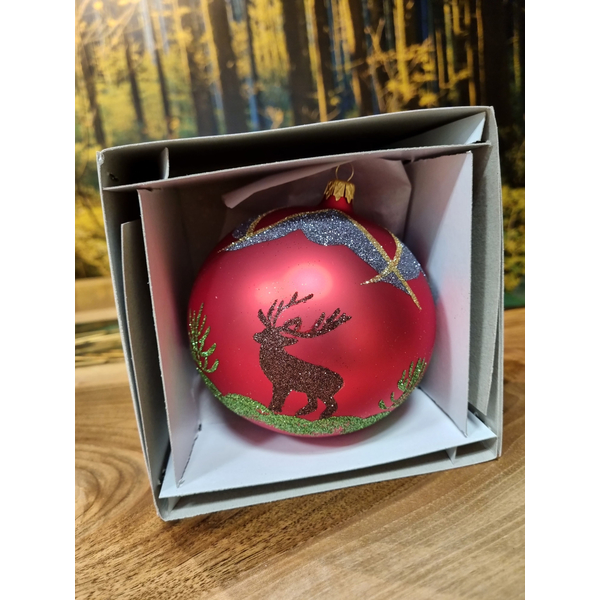 Bombka bożonarodzeniowa TETRAO czerwona matowa - jeleń, 12 cm