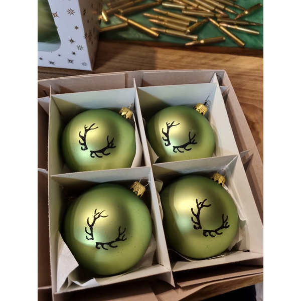 Bombki bożonarodzeniowe TETRAO jasnozielone-poroże 8 cm, 4szt.