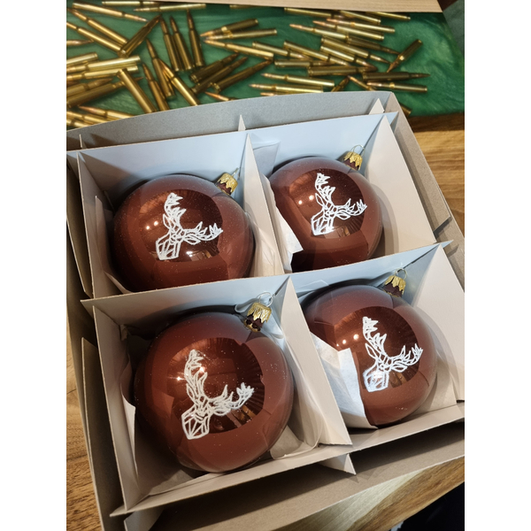 Bombki bożonarodzeniowe TETRAO brązowe, połysk - poroże 10 cm, 4szt.