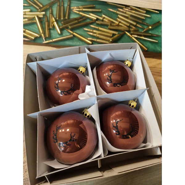 Bombki bożonarodzeniowe TETRAO brązowe, połysk - poroże 8 cm, 4szt.