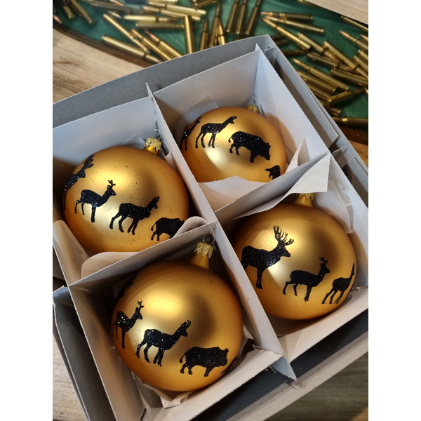 Bombki bożonarodzeniowe TETRAO złote, matowe - zwierzyna 10 cm, 4szt.