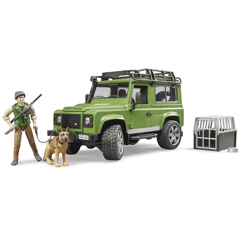 Defender Land Rover Station Wagon z figurką myśliwego i psa BRUDER