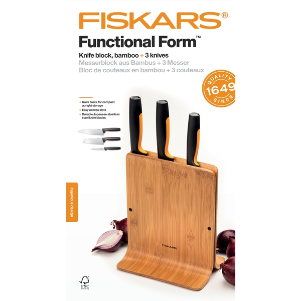 Bambusowy blok z 3 nożami FISKARS Functional Form 6