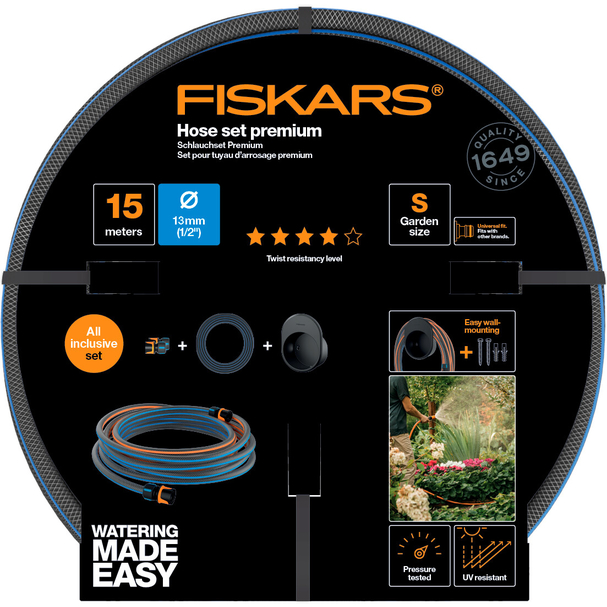 Zestaw naścienny FISKARS Premium 13 mm (1/2") 15 m z uchwytem na wąż 2